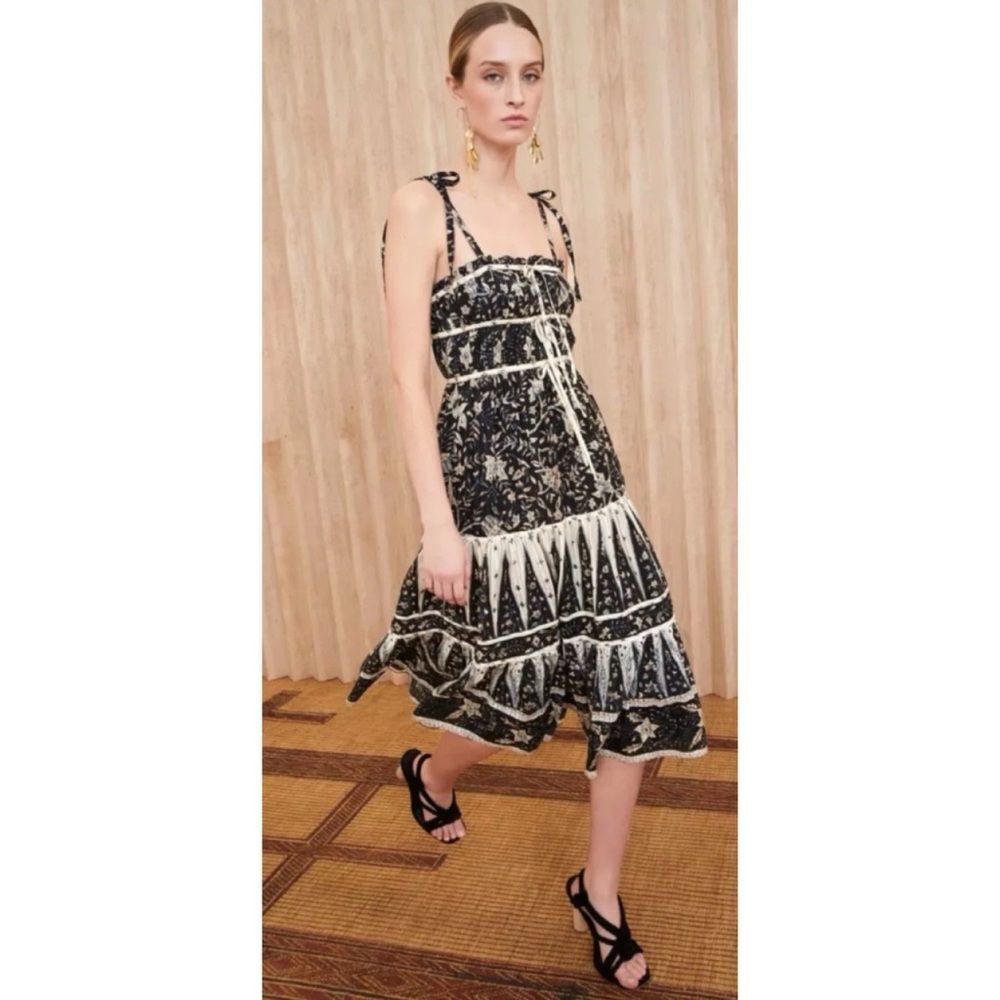 Christian Lacroix Navy and Ivory Printed Tiered Midi Dress Size M ~ Pristine - Picture 5 of 11